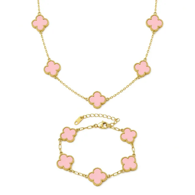 Rafini Flower set bratara + colier auriu roz placat aur