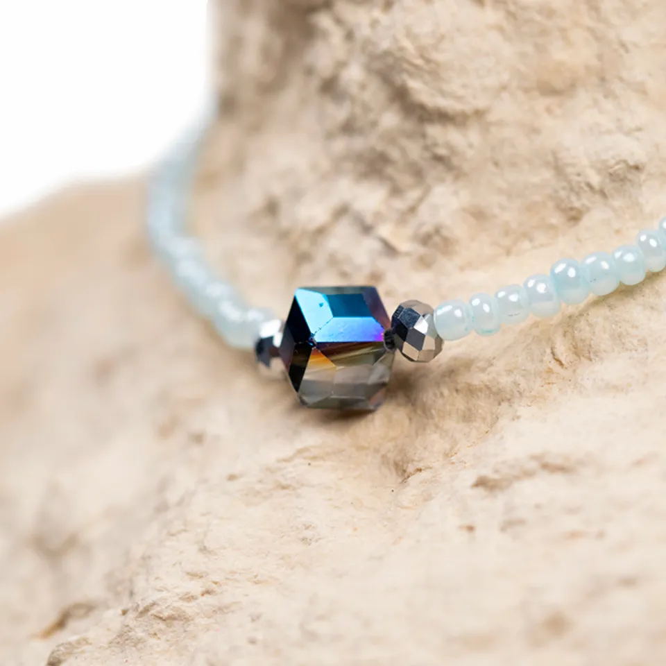 CrisFeather Arya choker mărgele cristal indigo