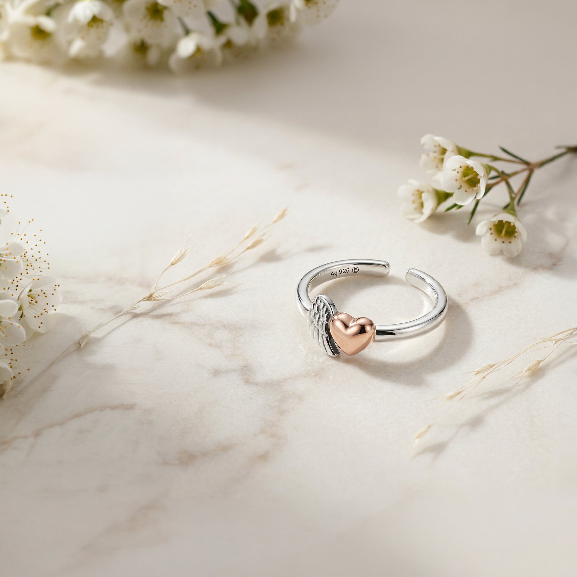 Inel Engelsrufer Herzflugel inima argint bicolor zirconia