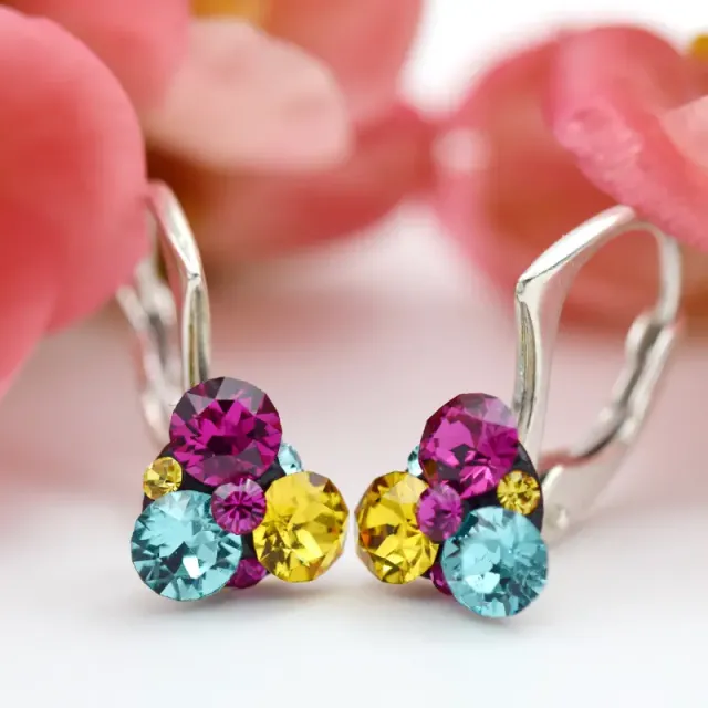 Mărgeluța din cristal Mini Trio Chaton cercei argint 925 albaștri