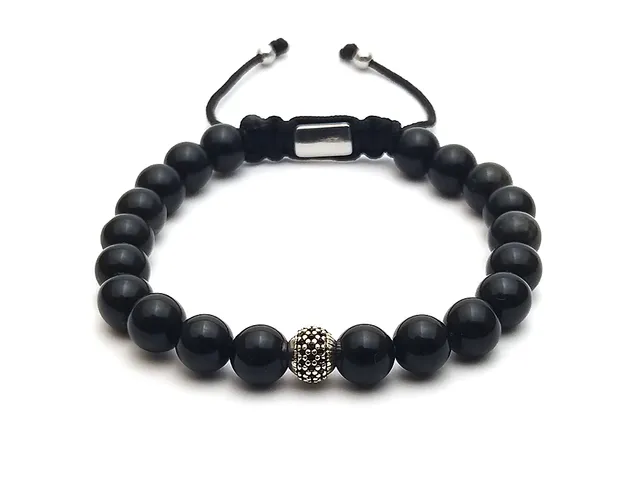 Dualstax Obsidian brățară argint 8mm reglabilă
