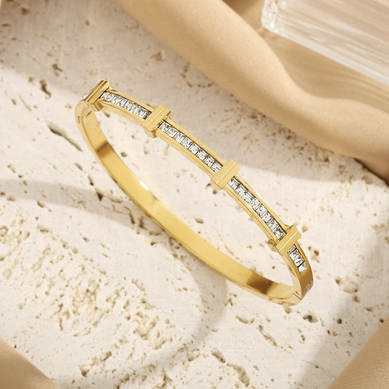 Rafini Crystal Line bratara aurie cu cristale