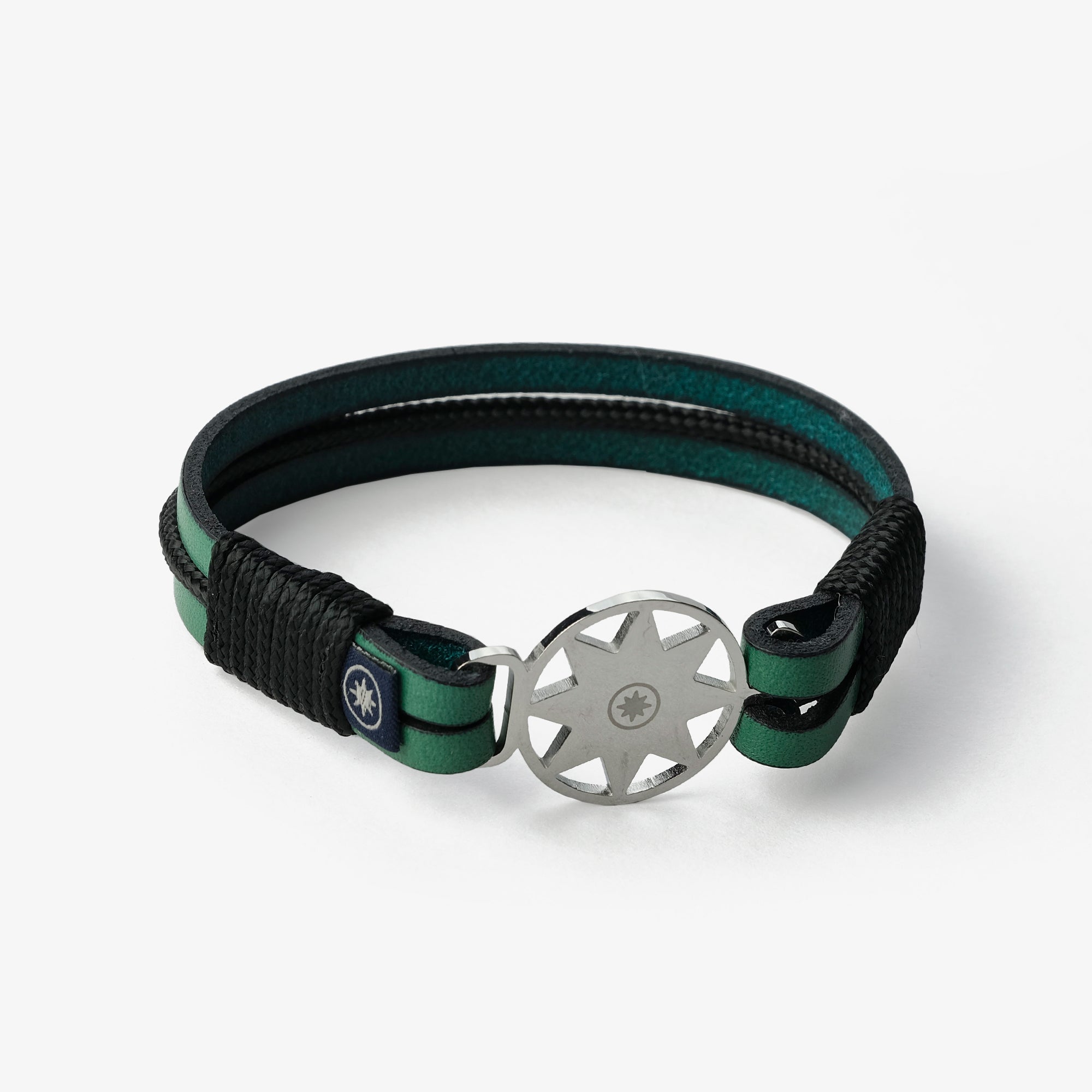 Old Skipper Emerald Seascape bratara piele verde ancora