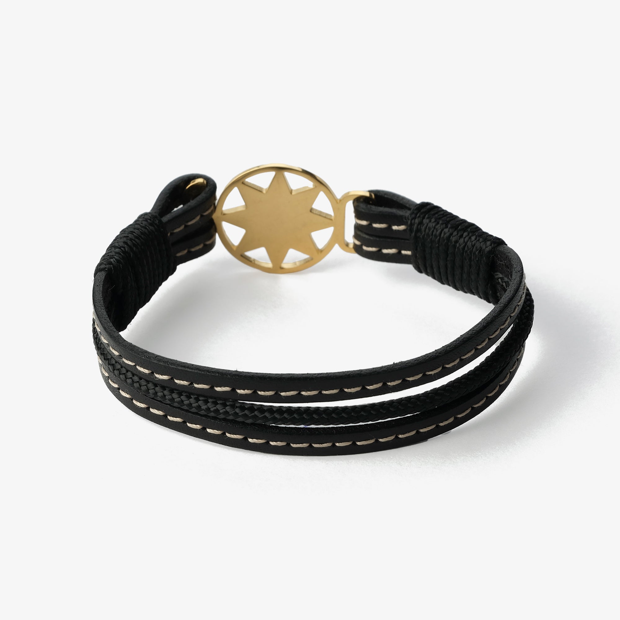 Old Skipper Midnight Elegance brățară piele neagră cusută aurie