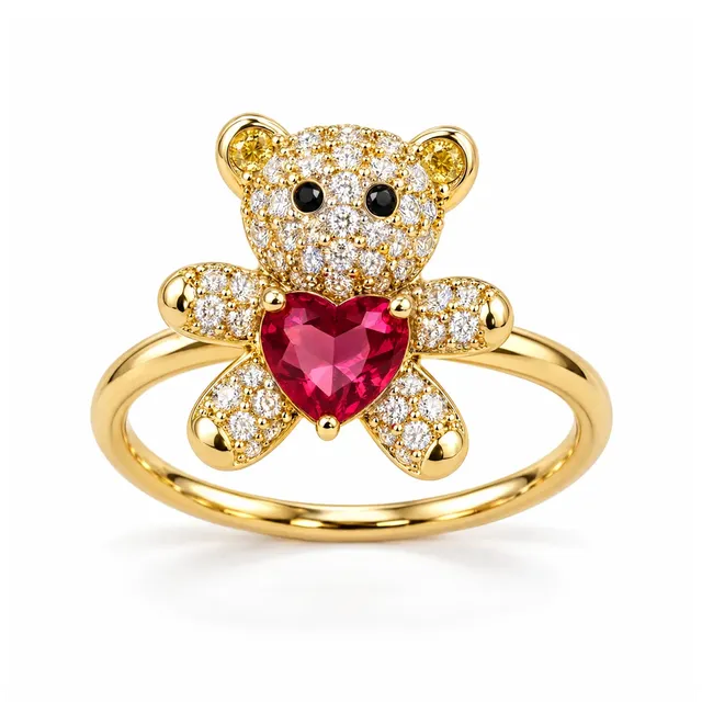 Rafini Teddy Love Red inel rosu din otel