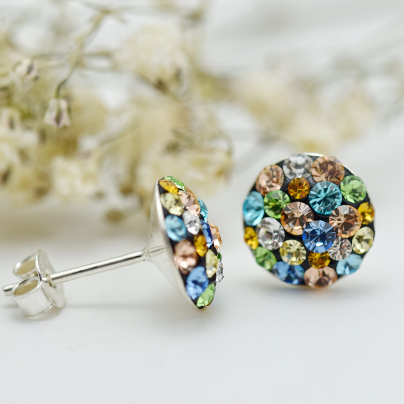 Margeluta.dincristal Chaton Ball Multicolor cercei surub argint