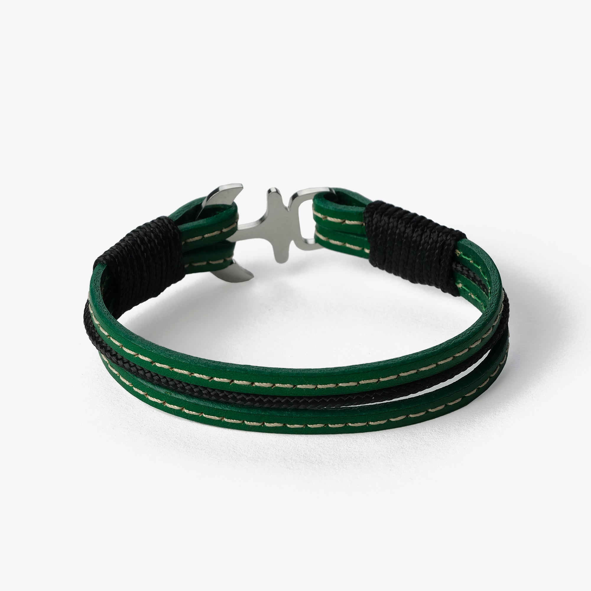 Old Skipper Green Fusion bratara piele ancora verde-negru