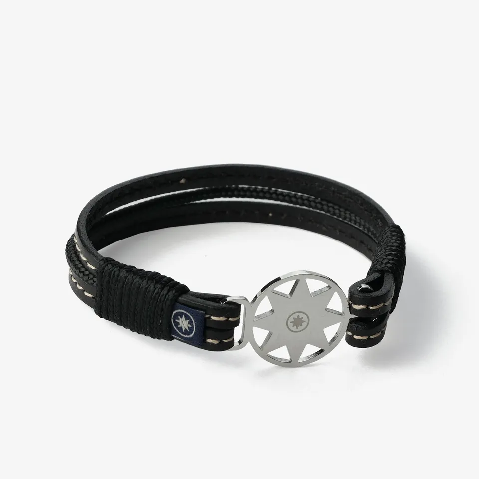 Old Skipper Midnight Noir bratara piele neagra stea