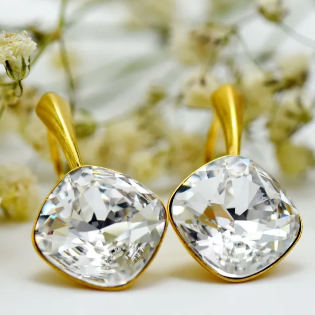 Margeluta.dincristal Romb Crystal cercei argint 925 suflat cu aur