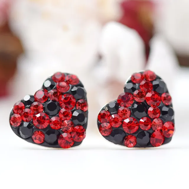 Margeluta.dincristal Inimioare Red Black cercei argint 925 10 mm