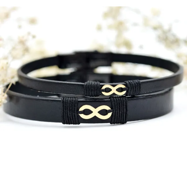 Margeluta.dincristal Infinit set bratari piele aur 14K cuplu