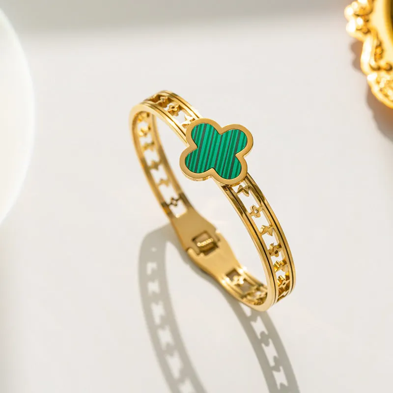 Rafini Stellar Clover bratara verde placata aur 18K