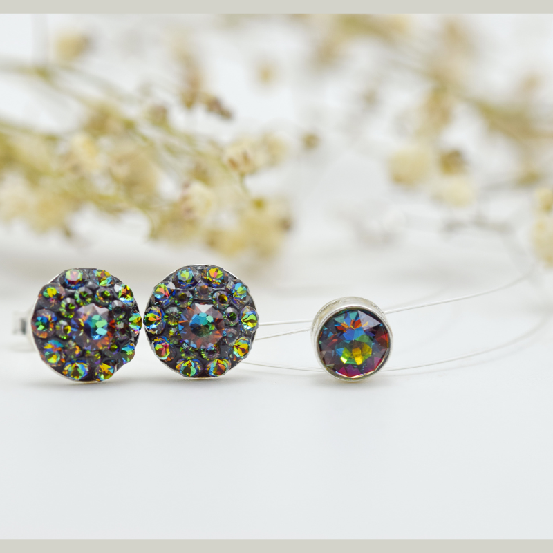 Margeluta.dincristal Vitrail set cercei lantisor argint 925 fir transparent