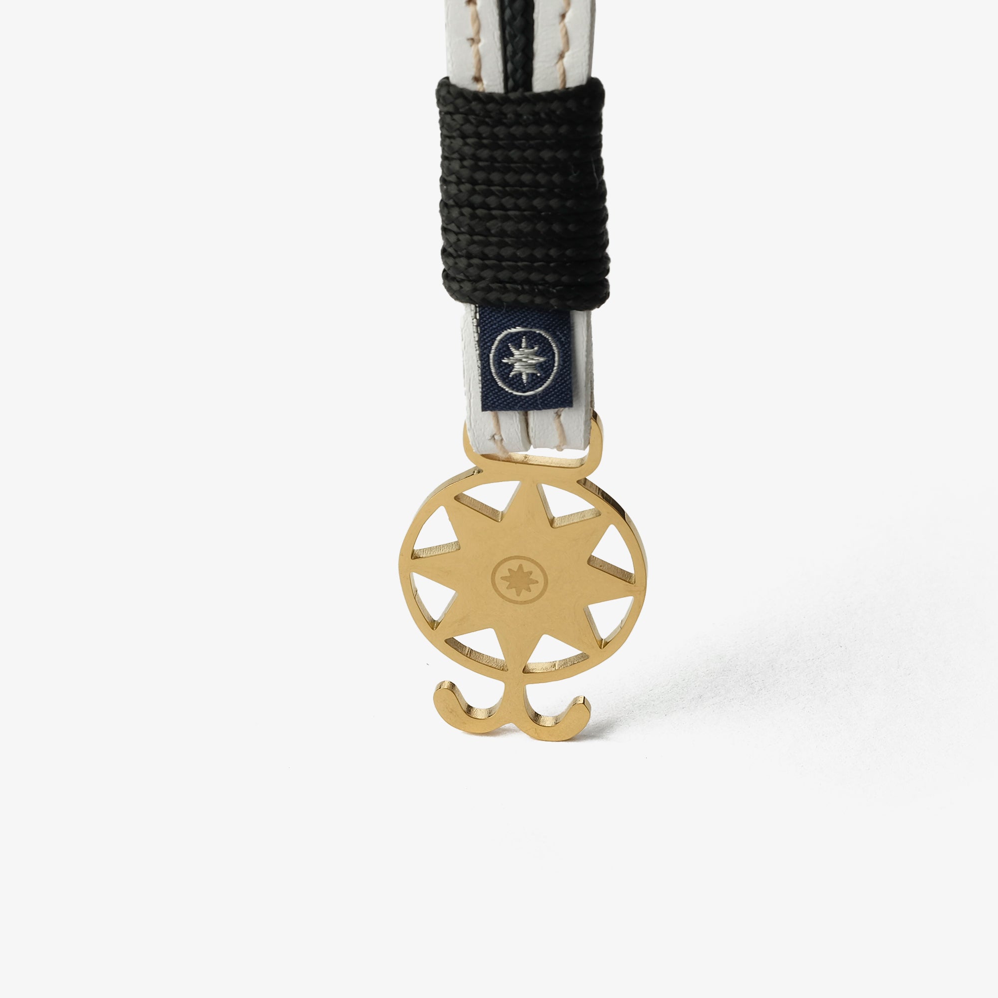 Old Skipper Ivory Luxe North Star brățară piele alb-negru aurie