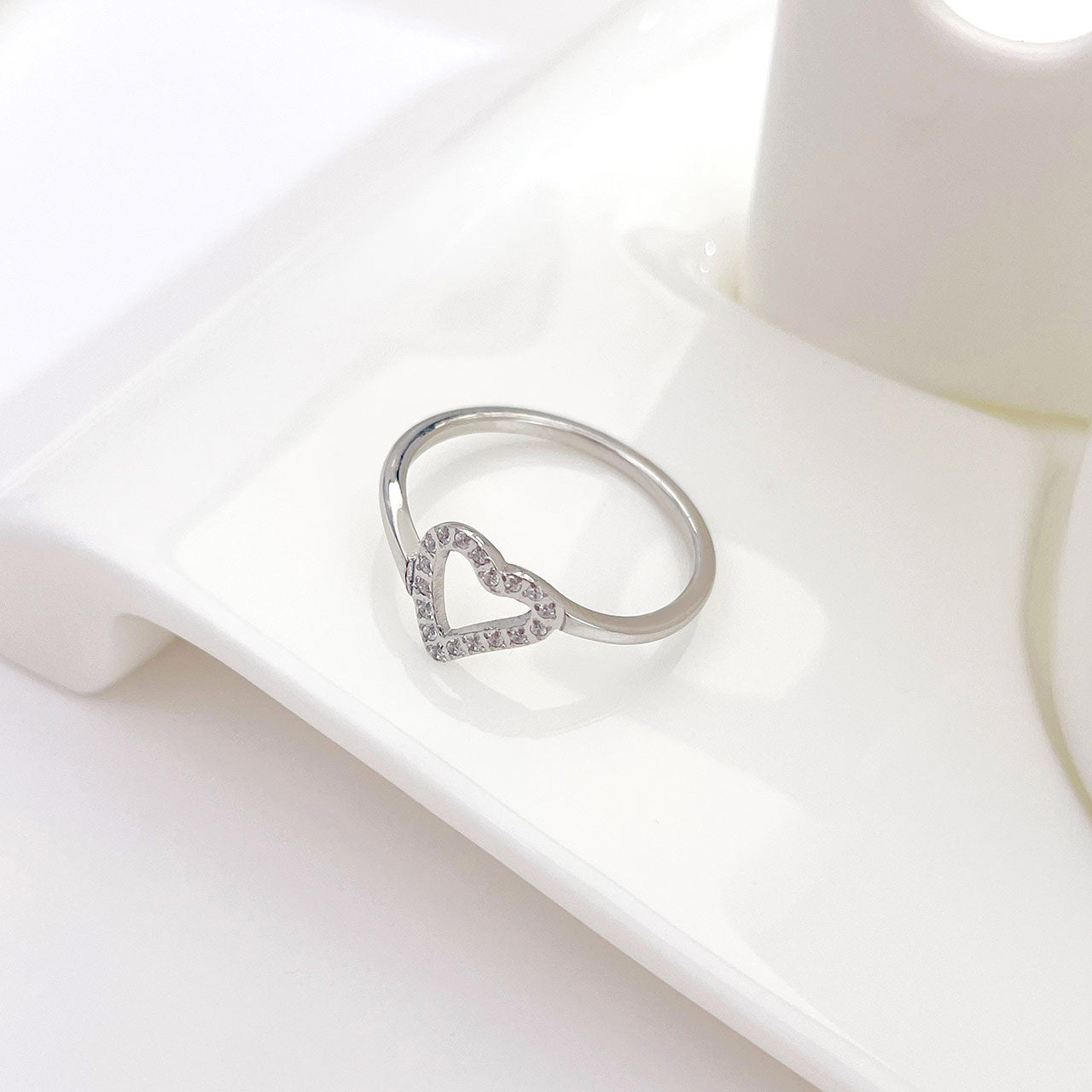 Rafini Silver Heart inel marimea 8 placat aur alb 18K