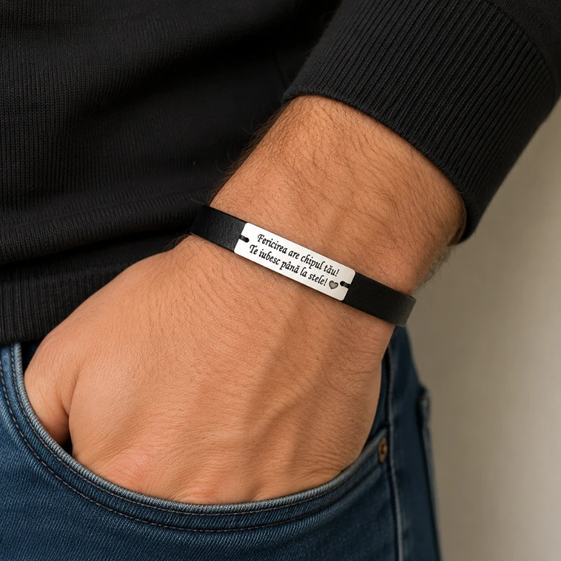 Mărgeluța din Cristal brățară piele personalizată argint 925