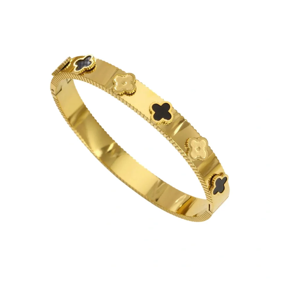 Rafini Pure Clover Black bratara placata aur 18K