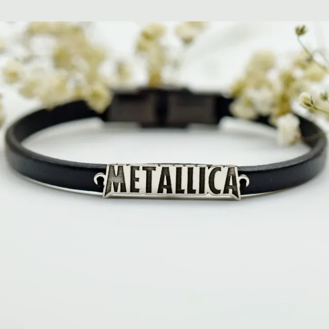 Margeluta.dincristal Logo Metallica bratara piele argint