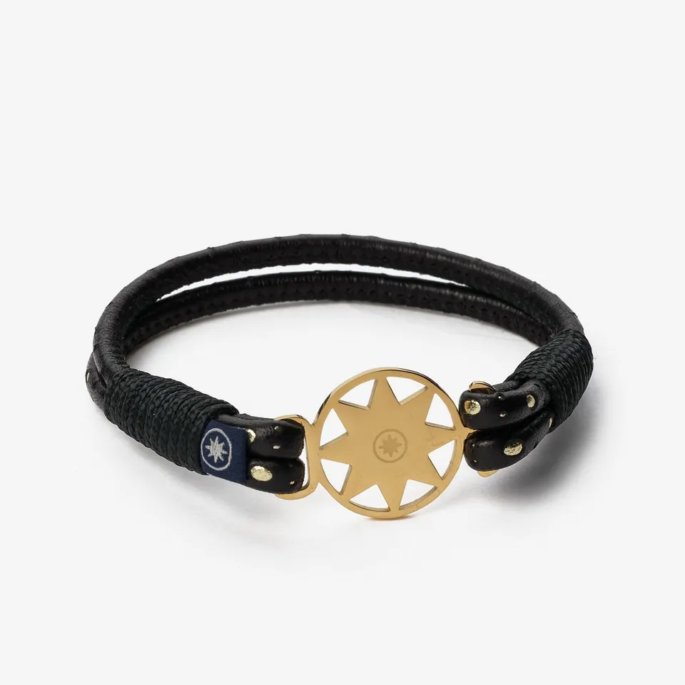 Old Skipper Luxe Anchor brățară nappa negru-auriu