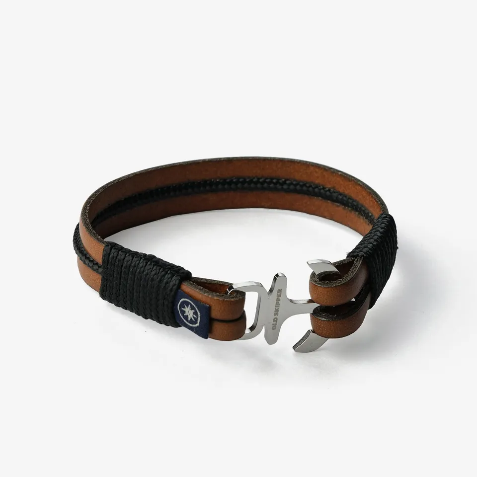 Old Skipper Seafarer Brown brățară piele maro ancoră