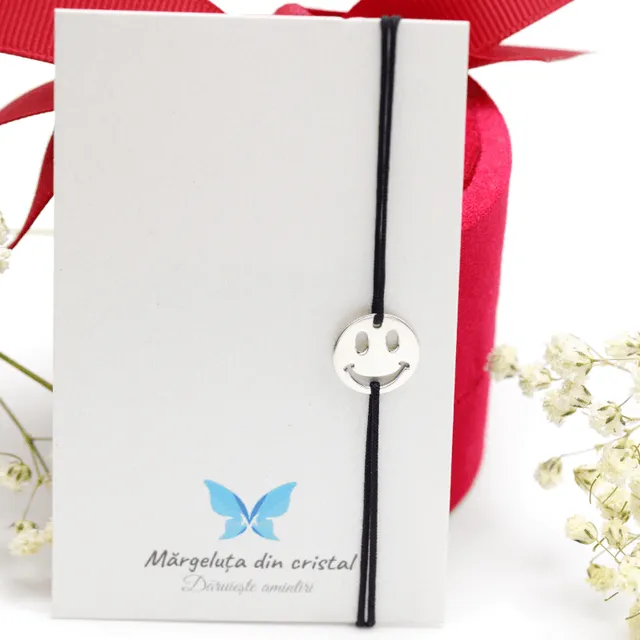 Margeluta.dincristal Smiley Face bratara reglabila argint 925 snur