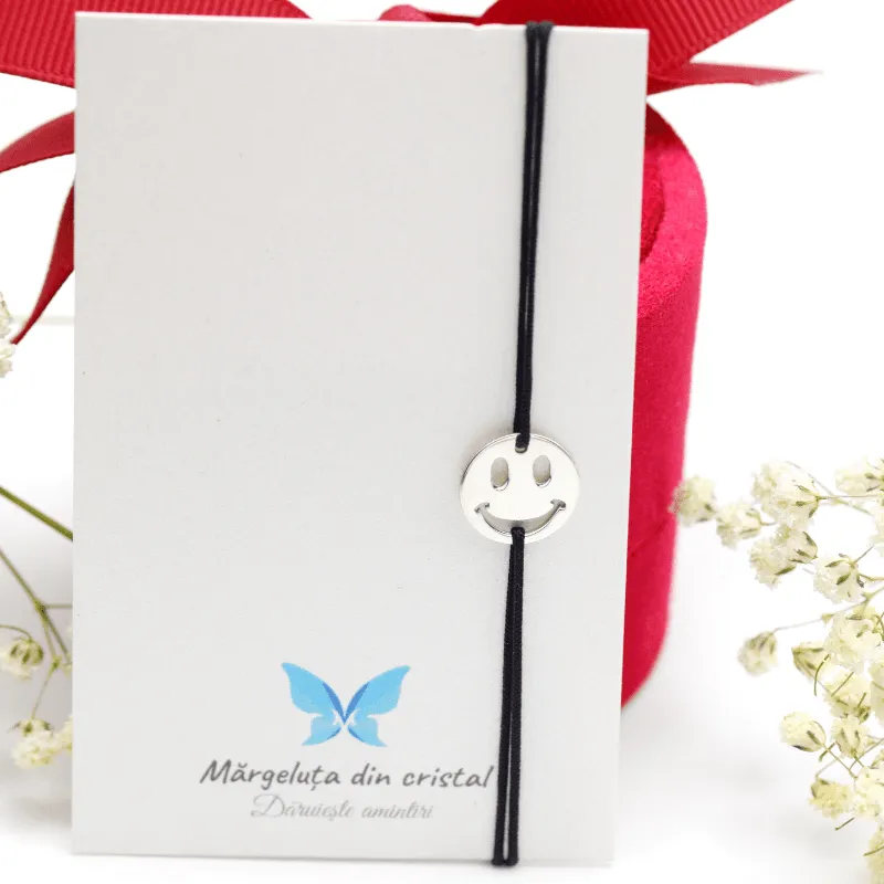 Margeluta.dincristal Smiley Face bratara reglabila argint 925 snur