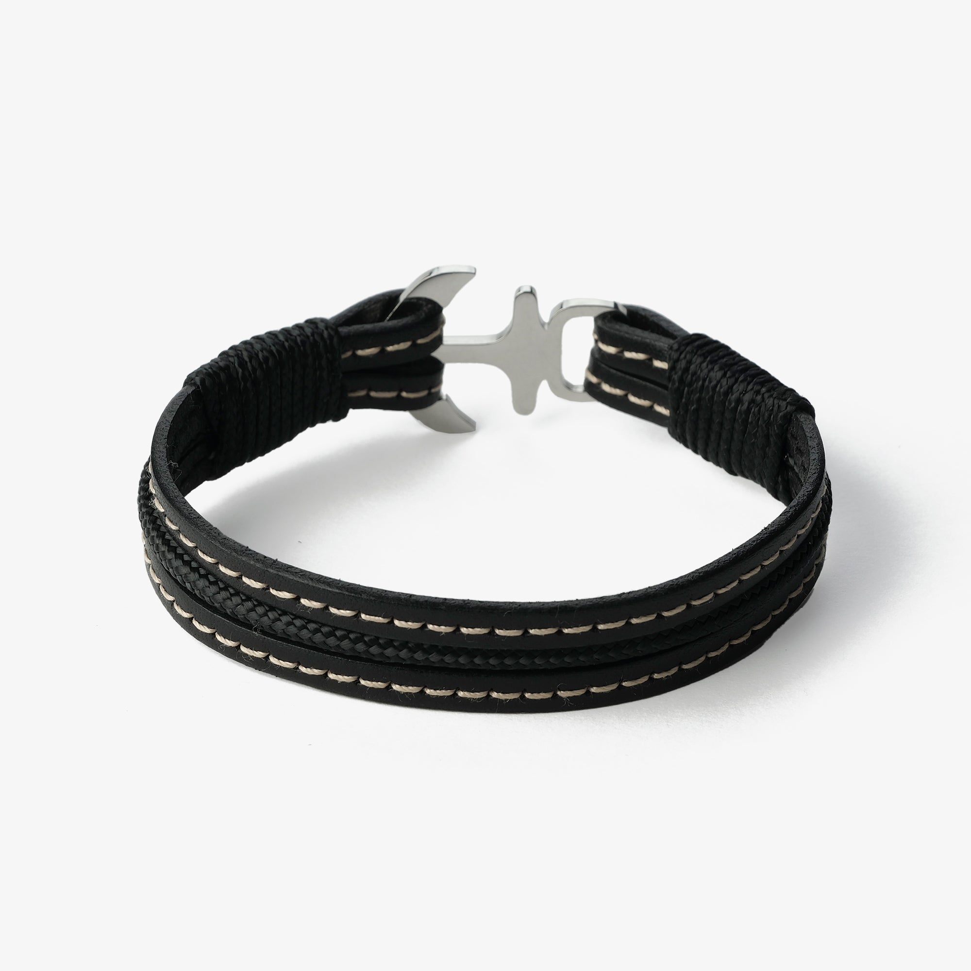 Old Skipper Midnight Noir Anchor bratara piele neagra