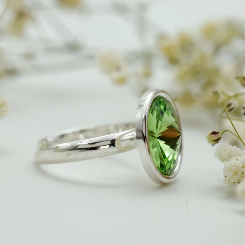 Margeluta.dincristal Rivoli inel reglabil argint 925 peridot