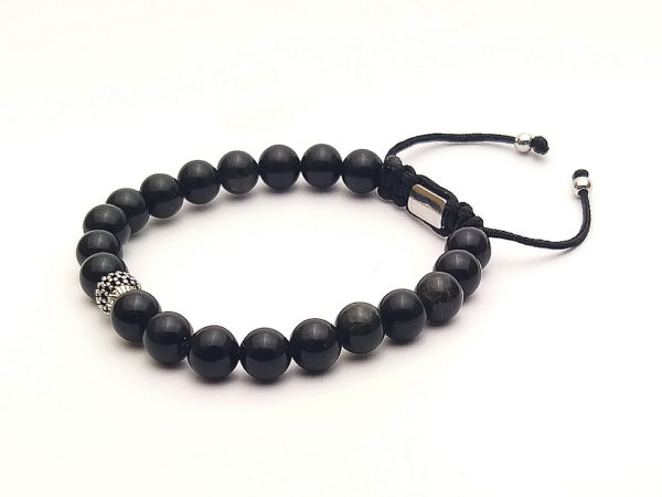 Dualstax Obsidian brățară argint 8mm reglabilă