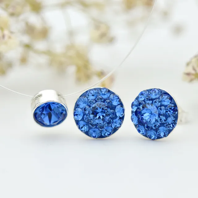 Margeluta.dincristal Sapphire Handmade set cercei si colier argint 925