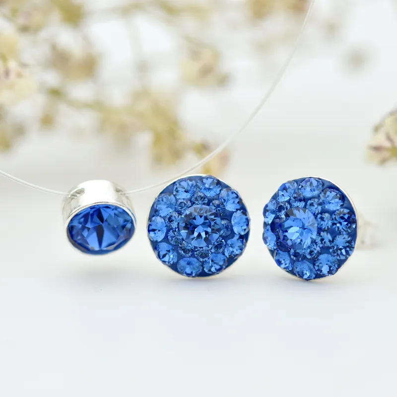 Margeluta.dincristal Sapphire Handmade set cercei si colier argint 925