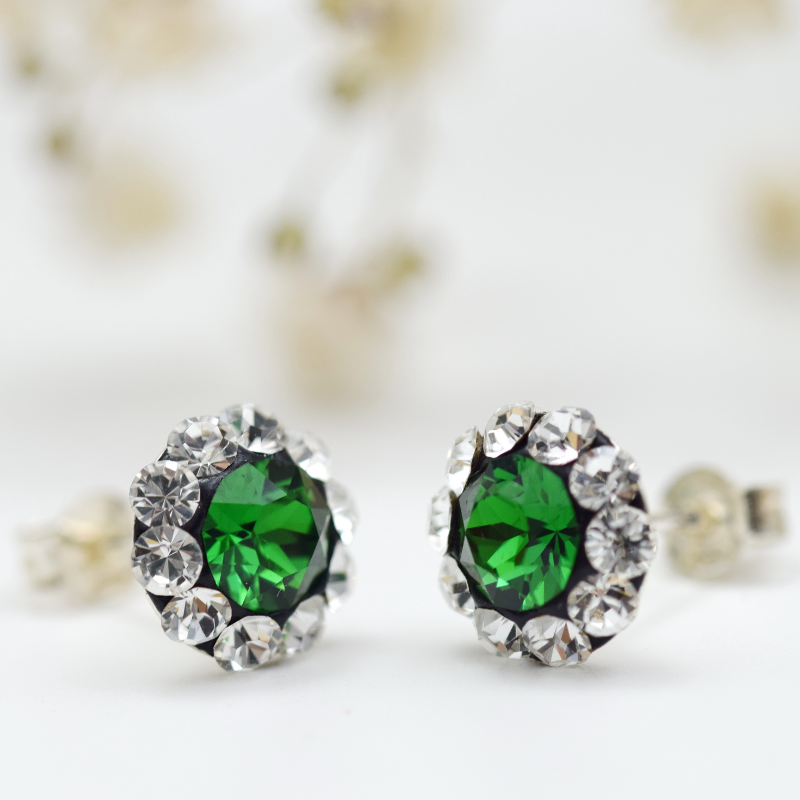 Margeluta.dincristal Chaton Ball cercei argint 925 verde fern