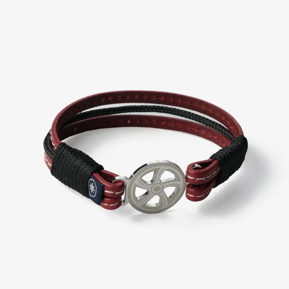Brățară piele Old Skipper Dusk Serenade Wheel vișiniu-negru
