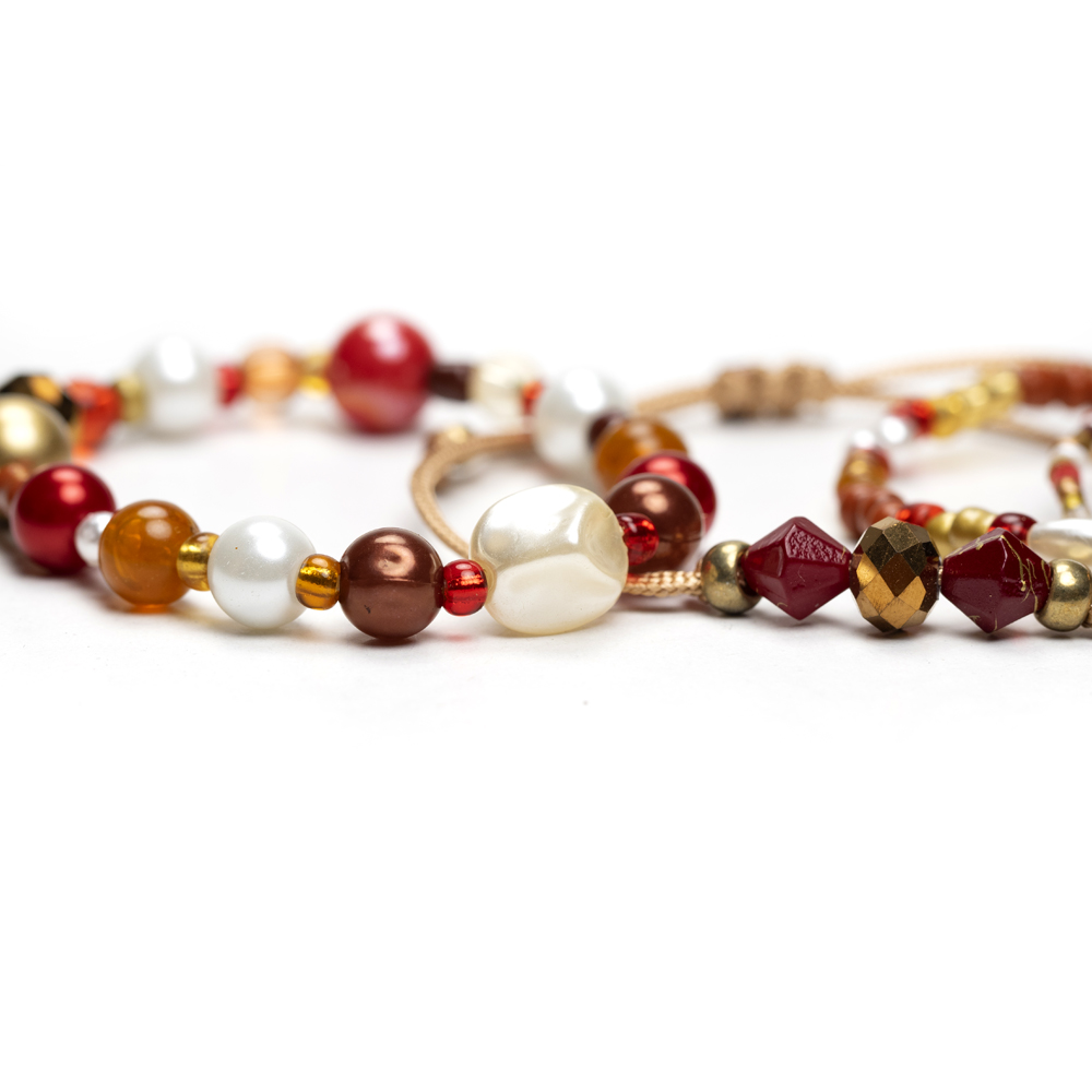 CrisFeather Pearls Touch set 5 brățări perle alb roșu auriu