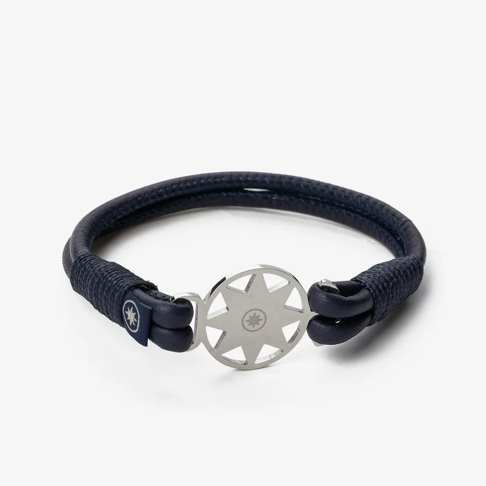 Old Skipper Tide Anchor brațară piele bleumarin argintiu
