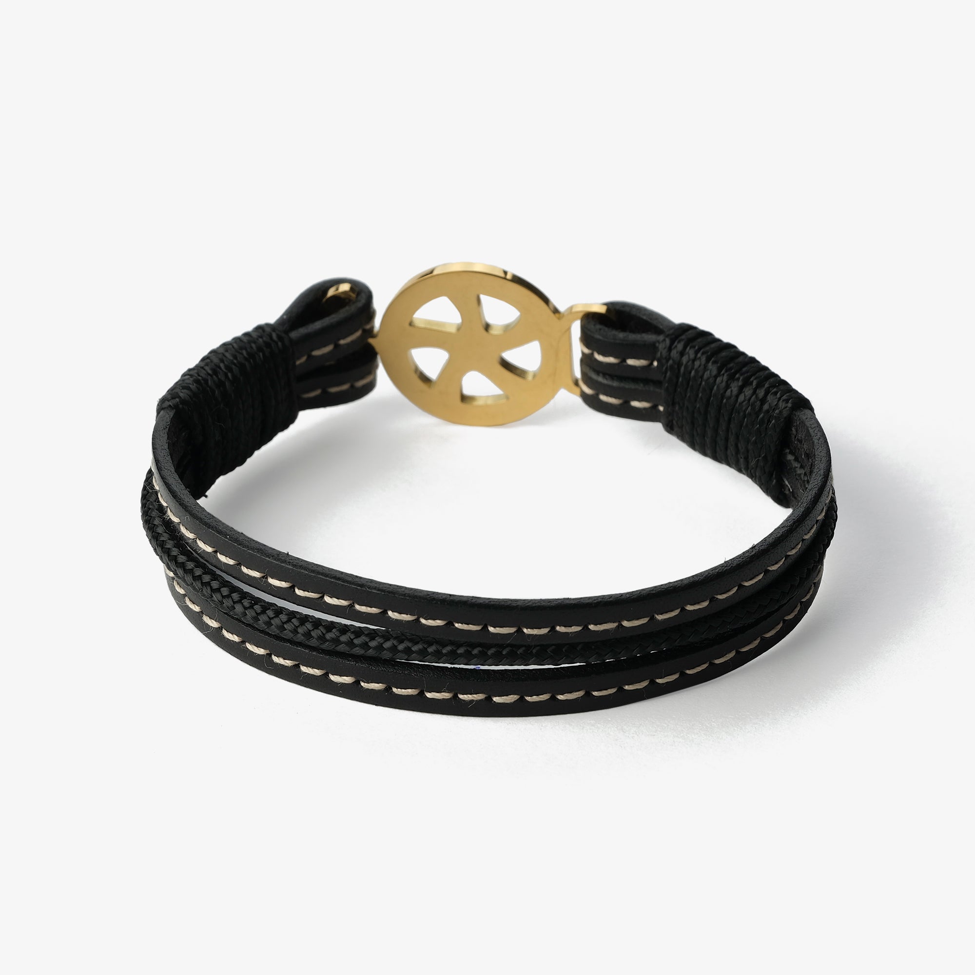 Old Skipper Midnight Elegance brățară piele Wheel negru-auriu