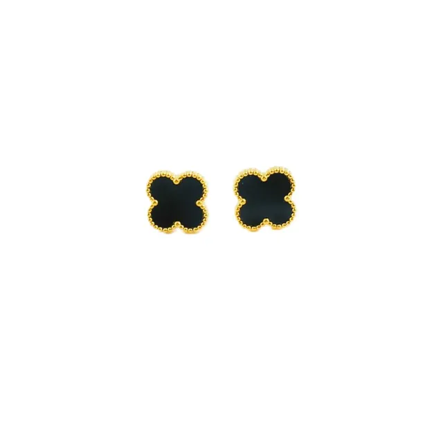 Rafini Flowers cercei negri placati aur 18K