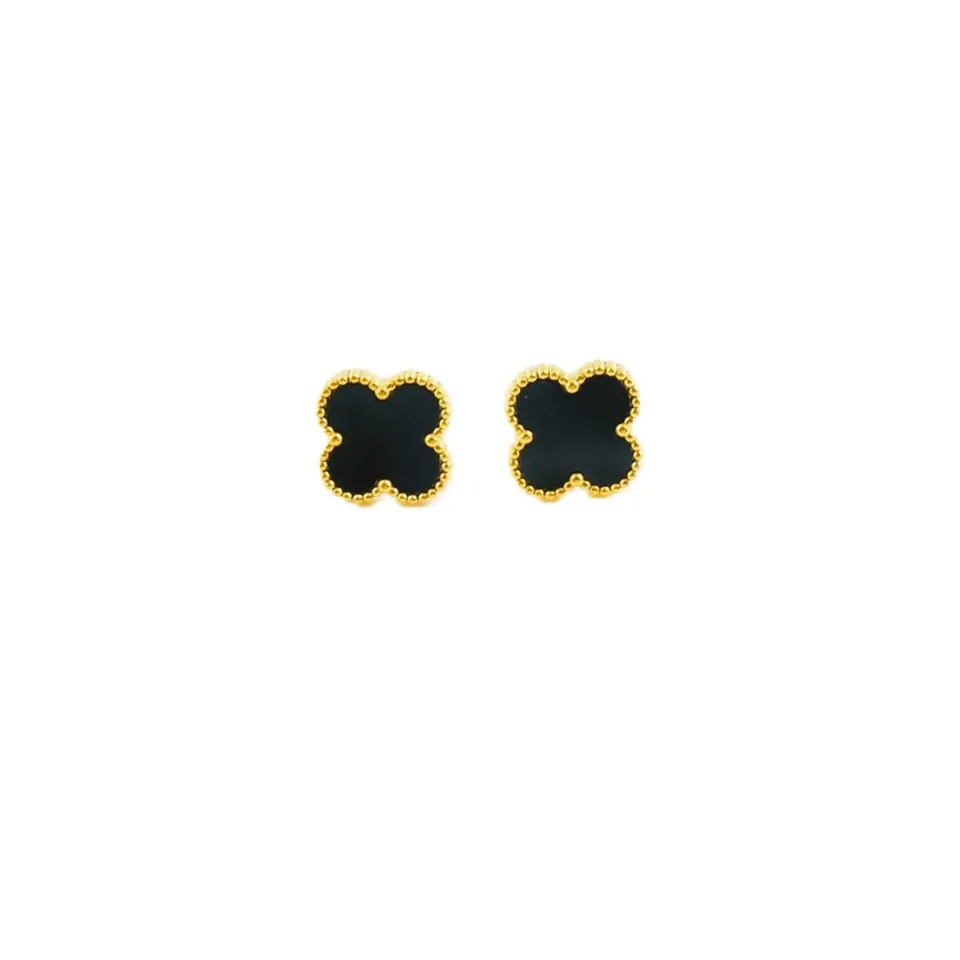 Rafini Flowers cercei negri placati aur 18K