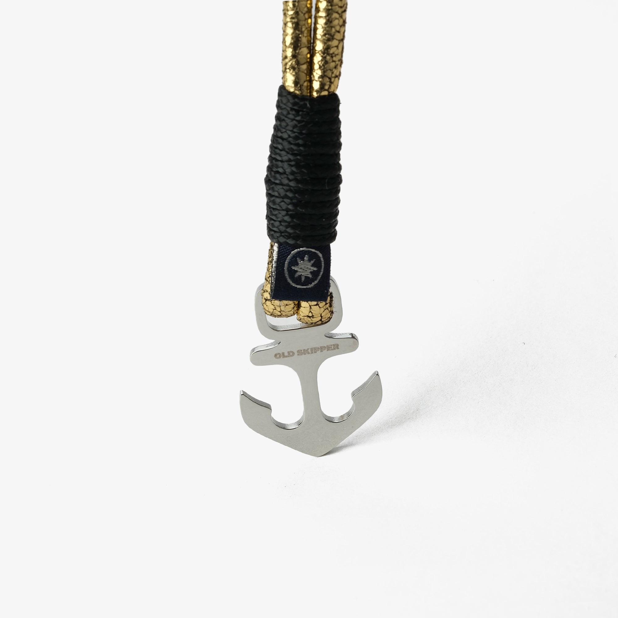 Old Skipper Golden Seas bratara piele ancora negru-auriu
