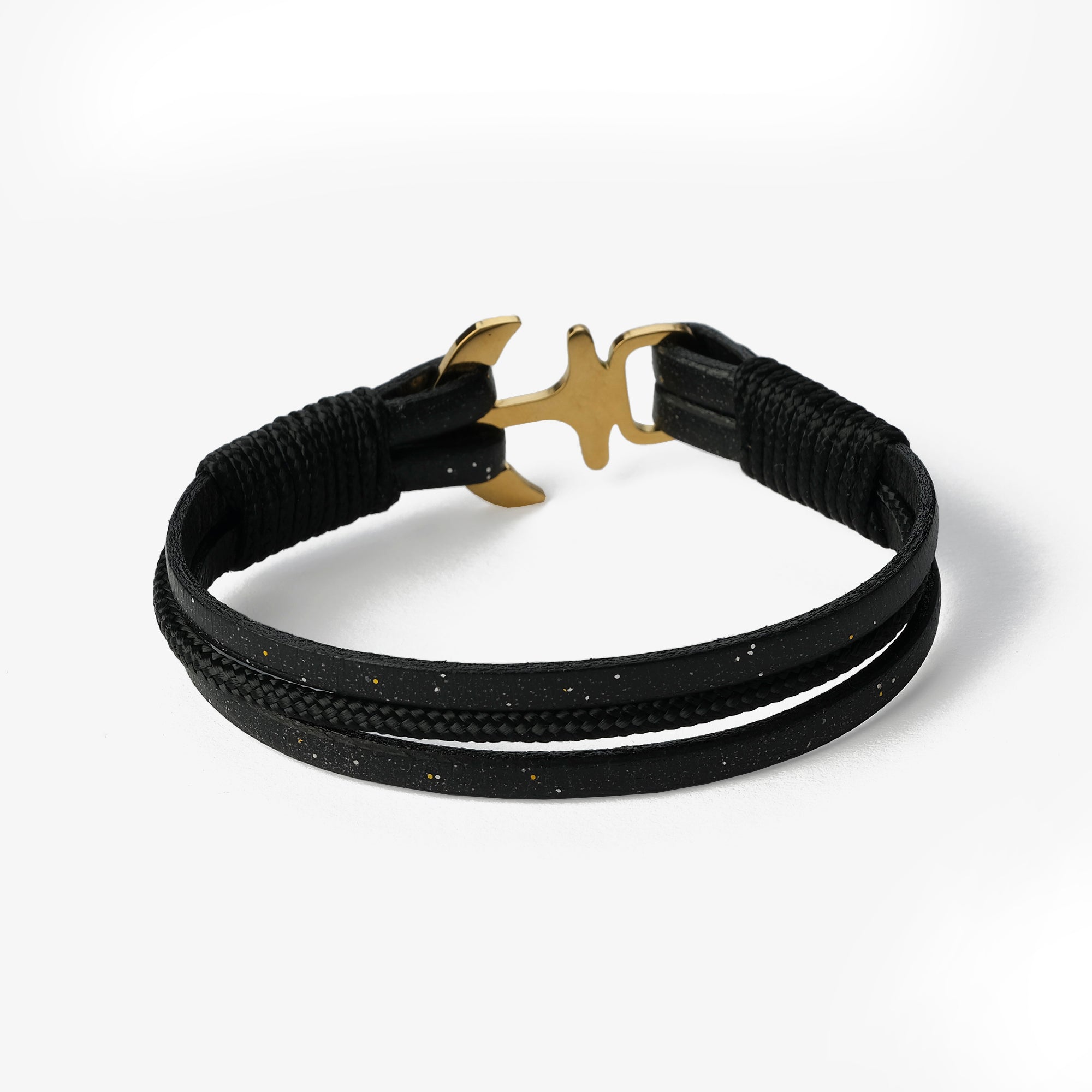 Old Skipper Golden Mariners bratara piele neagra Anchor M 18cm