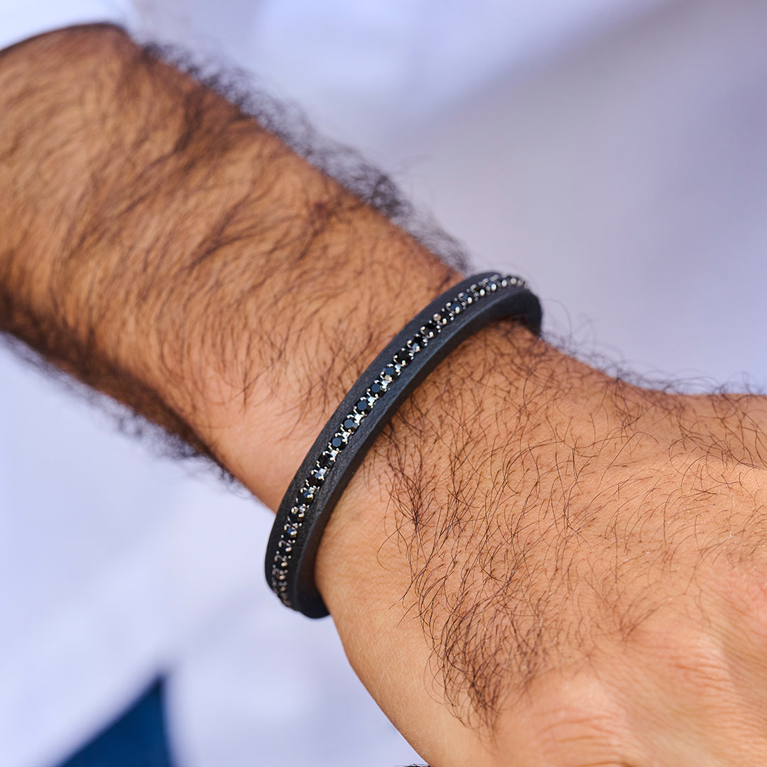 Frank 1967 Leather Bracelet with Zirconia bratara