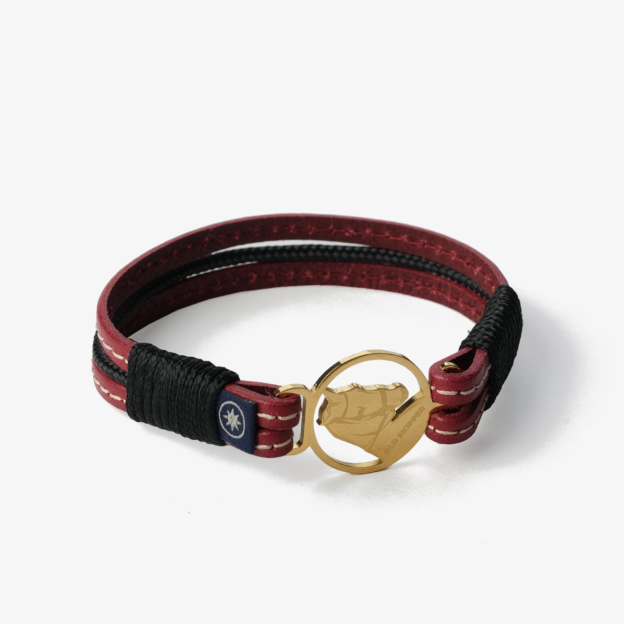 Old Skipper Crimson Vine brățară piele vișinie ancoră aurie
