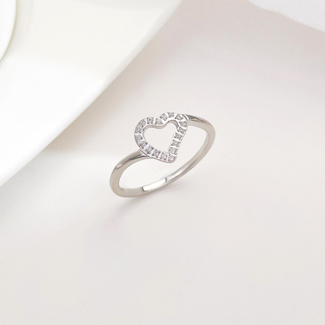 Rafini Silver Heart inel marimea 8 placat aur alb 18K