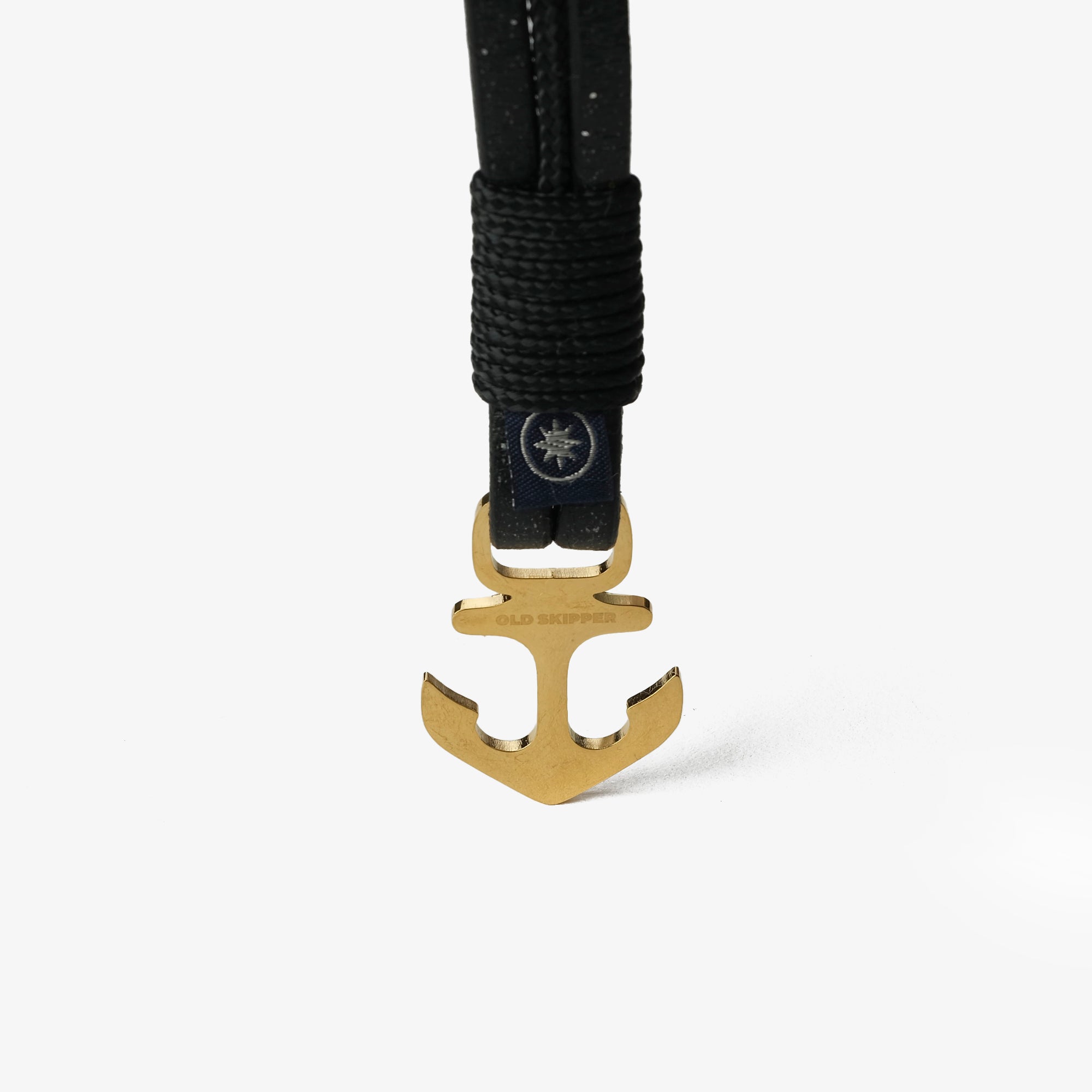 Old Skipper Golden Mariners bratara piele neagra Anchor M 18cm