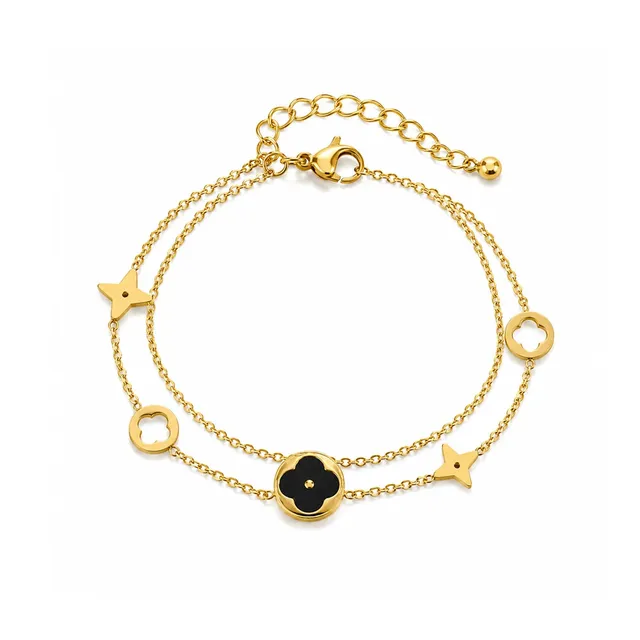 Rafini Star Petals Black bratara reglabila 18K