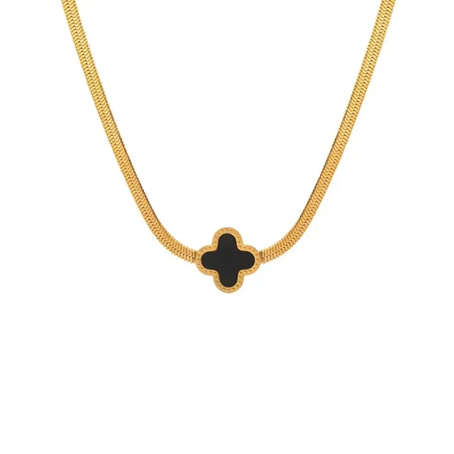Lănțișor Rafini Royal Clover negru placat cu aur 18K