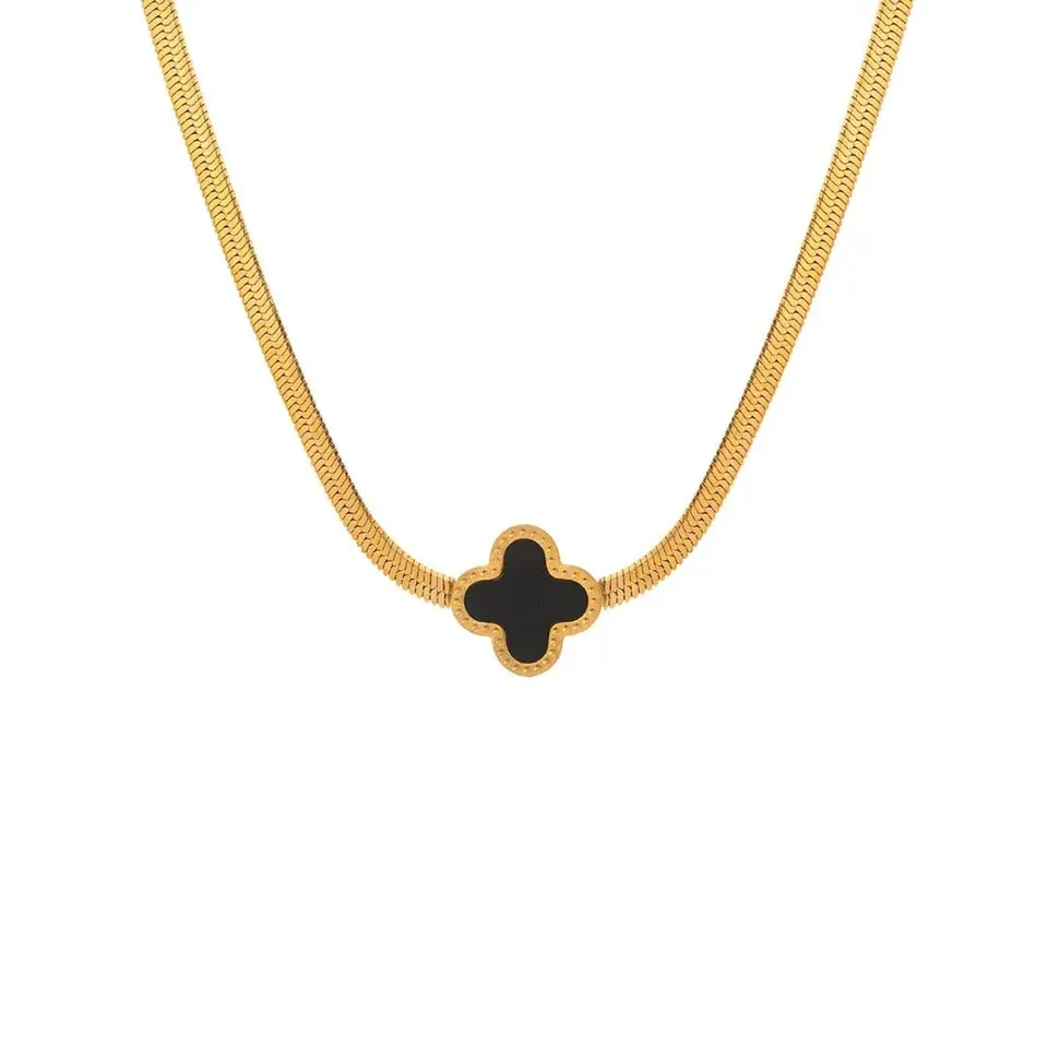 Lănțișor Rafini Royal Clover negru placat cu aur 18K
