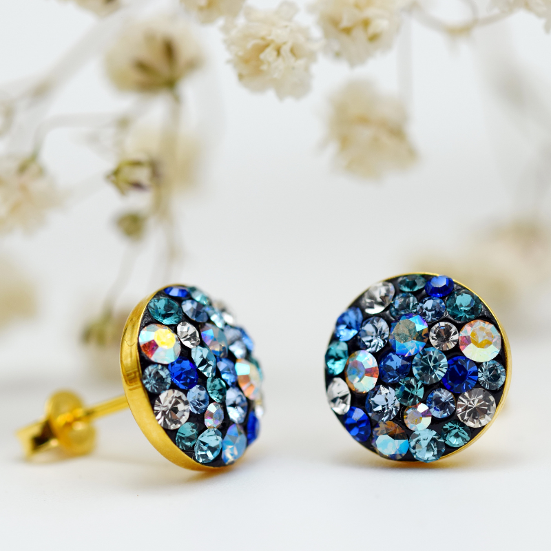 Chaton Ball Blue Multicolor cercei argint suflat aur 10mm