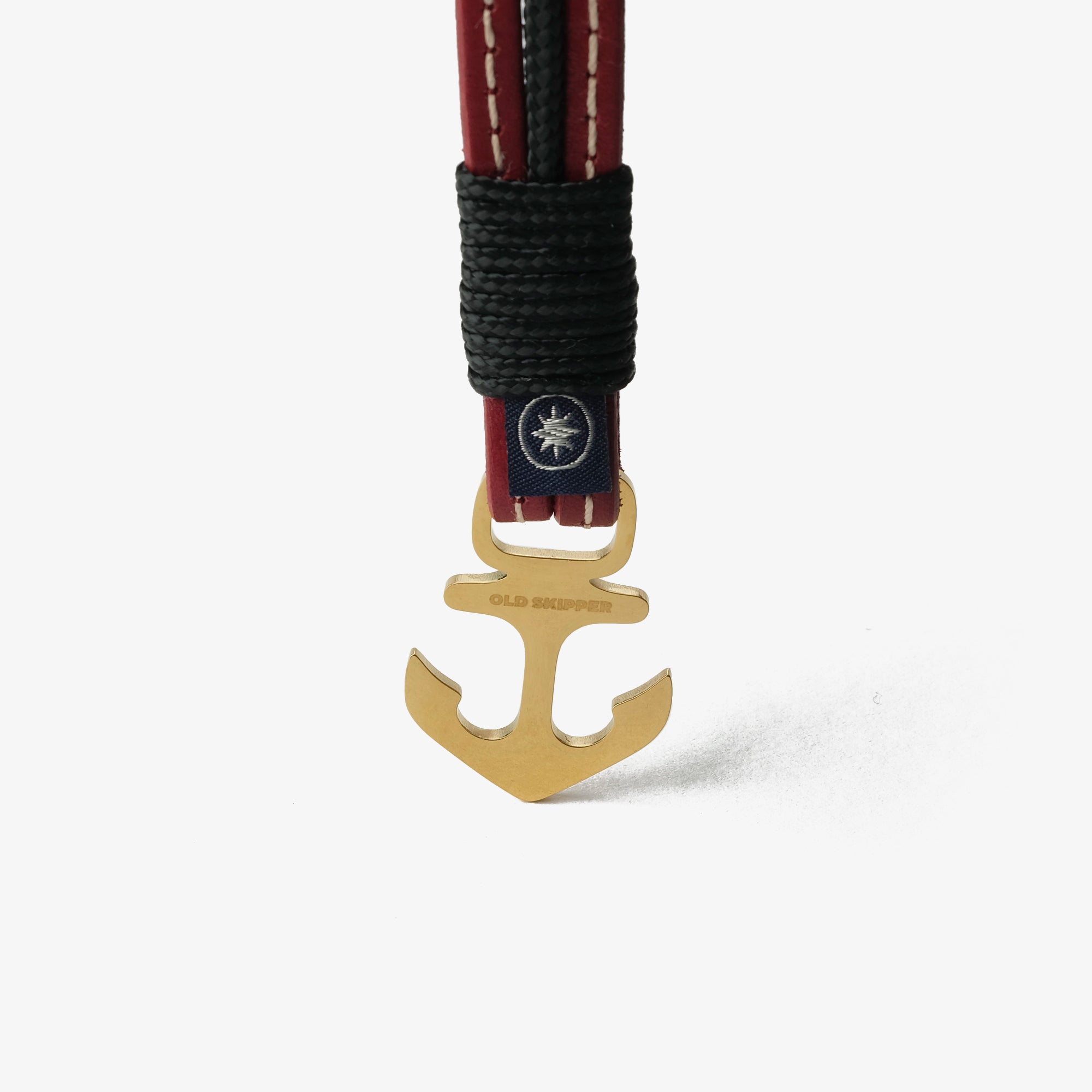 Old Skipper Crimson Vine brățară piele vișinie ancoră aurie
