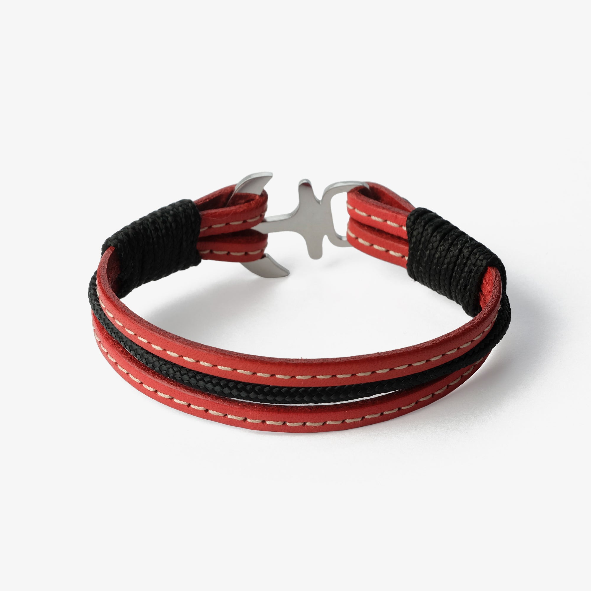 Old Skipper Crimson Tide bratara piele rosu-negru ancora
